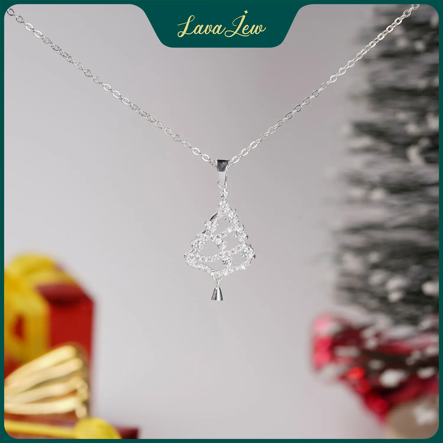 LavaJewelry Christmas Tree Necklace, 925 Sterling Silver Necklace, Necklace for Woman and Girls, Christmas Jewelry Gifts for Families, Friends