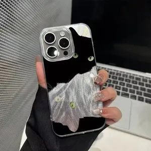 Laser Cat Phone Case, Dark Style Eye Cat Transparent Cover, Compatible with iPhone 17/17 Pro Max, Unique and Cool Design