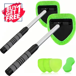 Windshield Cleaner Tool – Car Interior Window Cleaning Kit with Extendable Handle & 4 Microfiber Pads, Auto Wiper Inside Windshield Brush for Car & Home Windows