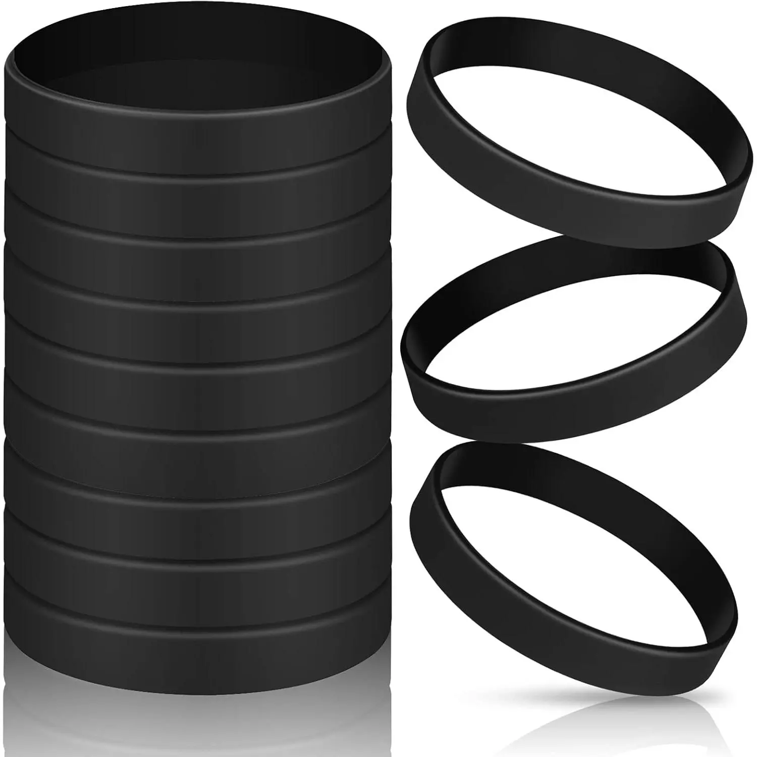 12 count Rubber Bracelets, Solid Color  Wristbands, Multi-Pack Blank Wristbands Bracelets for Events Rubber Bands Party (Black)
