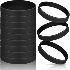 12 count Rubber Bracelets, Solid Color  Wristbands, Multi-Pack Blank Wristbands Bracelets for Events Rubber Bands Party (Black)