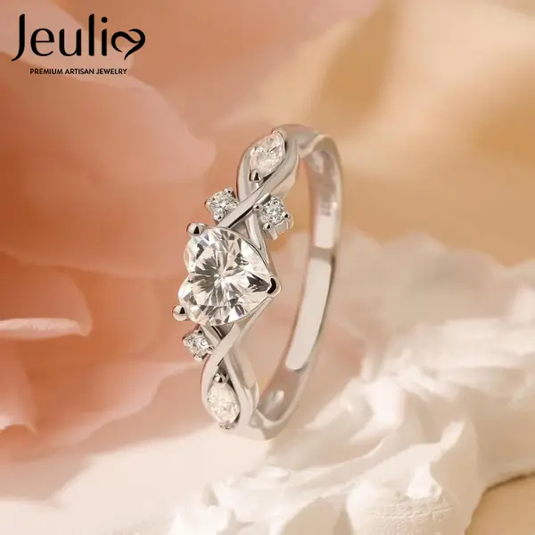 Jeulia Moissanite Twig Ring for Women, 925 Sterling Silver Infinity Twist Heart Cut Ring, Dainty Promise Engagement Wedding Band, Anniversary Gift for Her with Gift Box