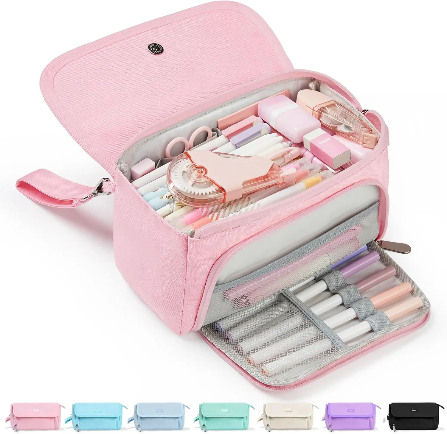 Super Large Pencil Case, Big Capacity Pencil Bag with 3 Compartments | Hold 200 pencils, Cute Pencil Pouch with Zipper, Portable Stationery Pen Bag, Aesthetic School Supplies For Girls