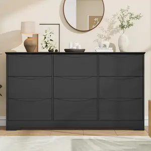 Wooden Dresser with 9 Drawers, Tall Modern Closet with Deep Storage, Large Chest of Drawers with Wide Top, Long Storage Dresser for Bedroom, Living Room, Hallway, Kids Room