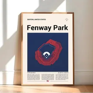 Fenway Park Stadium Print, Mid Century Modern Baseball Poster, Sports Bedroom Posters, Minimalist Office Wall Art