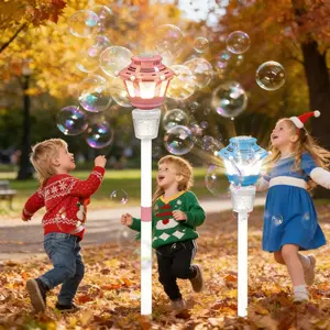 New Garden Bubble Machine with 90ML Bubble Liquid, Dual Head Fixed, Adjustable Height Pole, Dual Mode Outdoor Music Light Toy