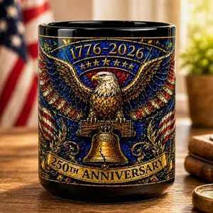 1776-2026 America 250th Anniversary Mug, We The People Patriotic Mug, USA Coffee Cup, Black Dad Gift, Stained Glass Effect 15oz Mug