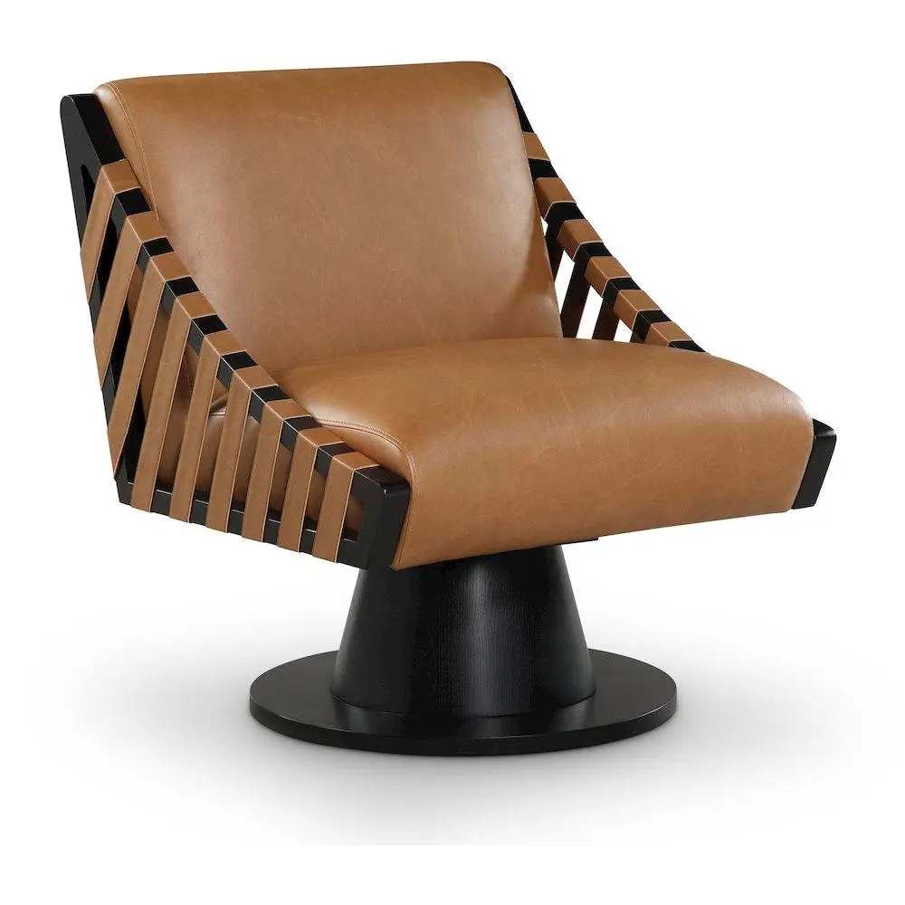 Millwin Art Deco Cognac Vegan Leather 360° Swivel Single Seat Indoor Accent Chair
