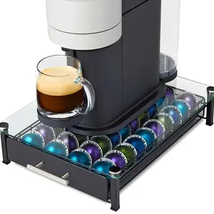 Crystal Tempered Glass Pod Holder Drawer for Nespresso Machine - Coffee Pod Drawers with Durable Glass and Sleek Design