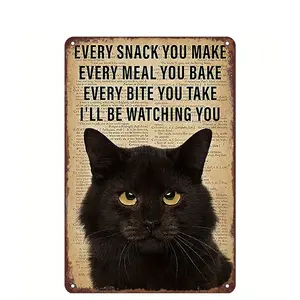 Vintage Cat Tin Sign Charming Cat & Food Metal Sign 8"x12" Wall Mounted Kitchen Decor Ideal Gift for Cat Enthusiasts Halloween Christmas Decorations