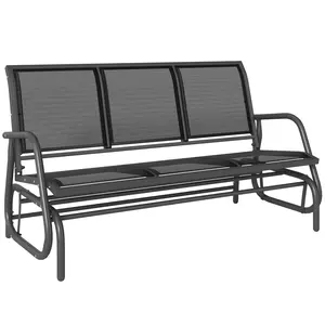 3-Person Outdoor Patio Glider Bench – Seats a Whole Small Family. Wide & Comfortable Seating for Porch, Patio, Backyard or by the Pool. Black Metal Frame