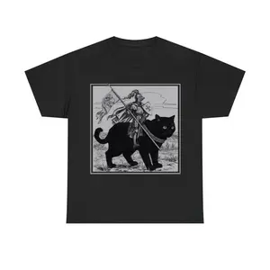Medieval Knight Shirt, Renaissance Fair Knight Cat Rider, Funny Medieval Shirt, Ren Faire, Funny Meme Shirt, Medieval Fantasy Gift,Black-Hoodie-front Black-Sweatshirt-front