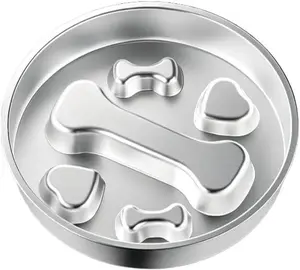 2-in-1 Stainless Steel Slow Feeder Dog Bowl – Bone-Shaped Slow Food Side for Anti-Choking, Multi-Compartment Snack Side for Treats & Toppers, Durable & Easy to Clean, Perfect for Dogs & Cats of All Sizes
