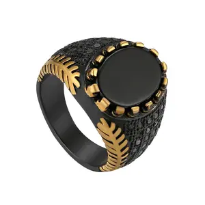 OIDEA Men's Retro Black Onyx Anti-Rust Stainless Steel Ring - Stone Mineral Inlay Band, Retro Rings, Gift for Men, Stone Mineral Rings