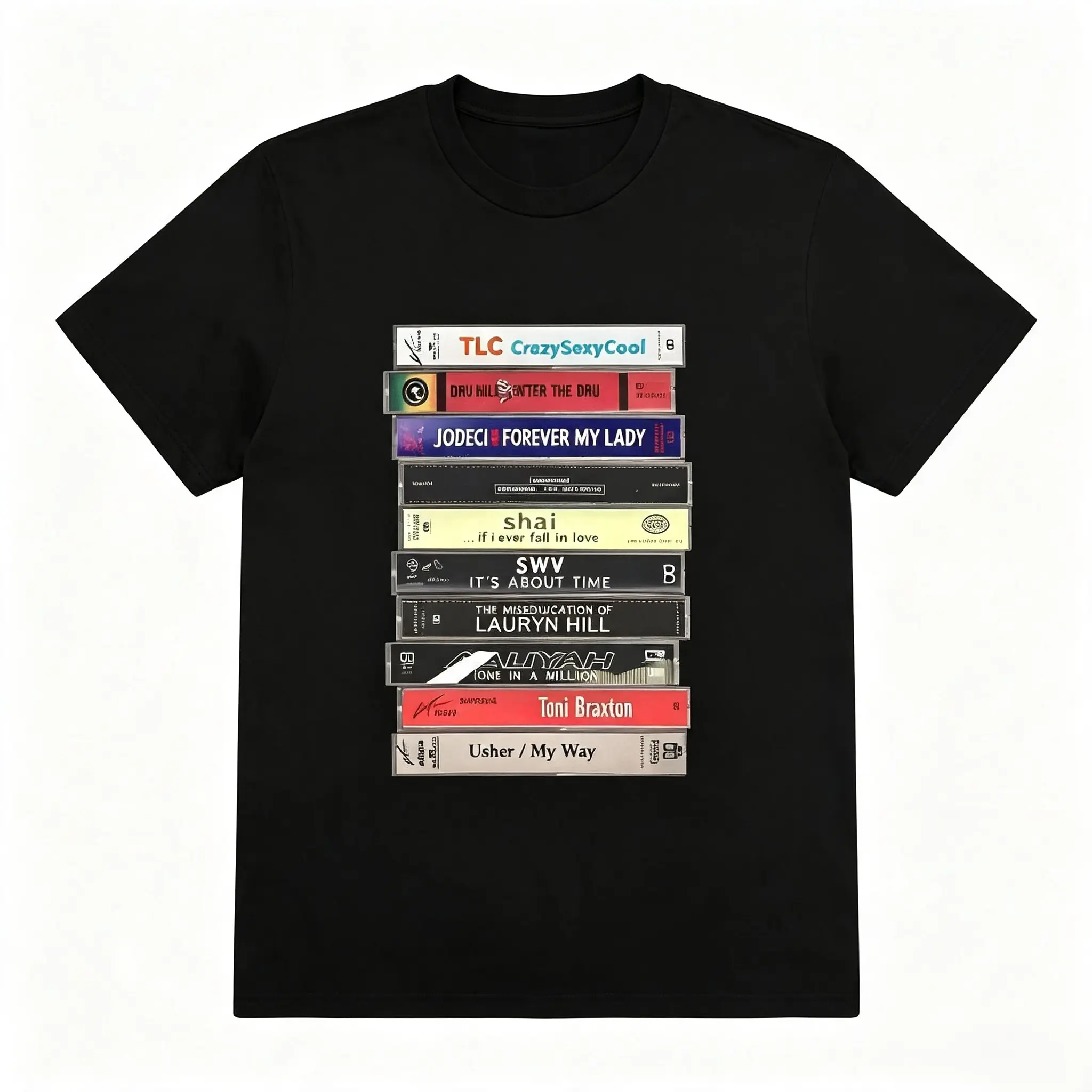Oversized 90s R&B Tape Print T-Shirt, Fall Clothes For Women, Crew Neck T-Shirt, Women's T-Shirt, Women's Sweatshirt, Short-Sleeved TopRelaxed Plus Si