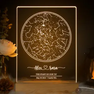 Personalized Star Map Night Lamp Custom Constellation Plaque Night Light Customized Sky Map of the Stars wit Names Date Location Romantic Gift for Couples Anniversary Wedding Keepsake Starry Night Home Decorations