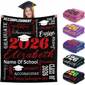 Custom Graduation Gift Blanket with Text Personalized Class of 2026 Graduation Blankets Customized Throw Blanket Graduation Gift for Her Him High School College 50" X 60" Black Red