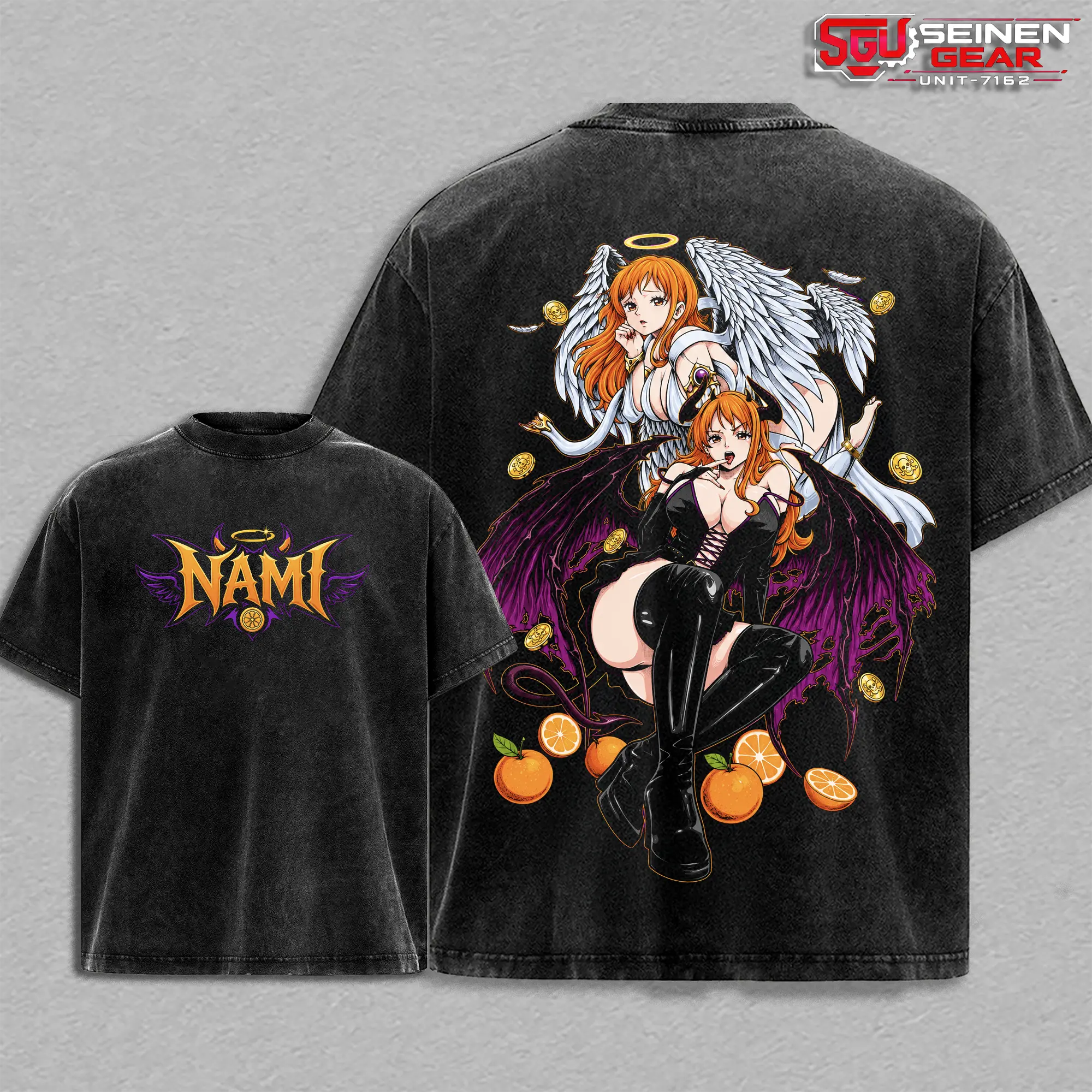 Nami One Piecee's Vintage Washed Oversized T-Shirt Hoodie Sweatshirt, Straw Hat Pirates Navigator Graphic Tee, Anime Heavyweight Cotton Streetwear, Unisex Casual Manga Shirt, Back Print Pirate Apparel, Gift for Anime Fans