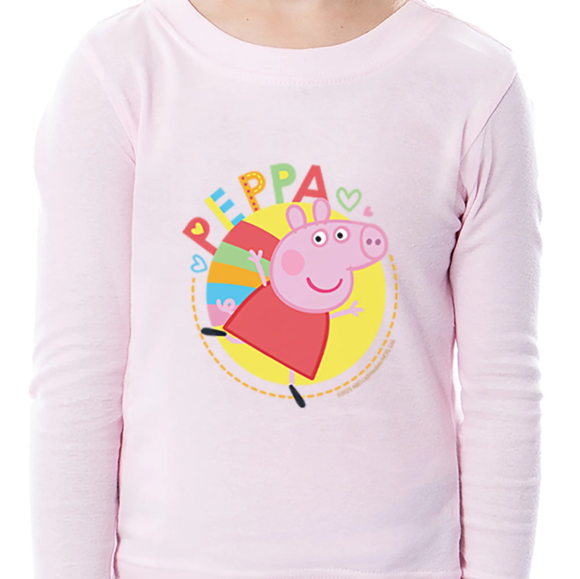 Peppa Pig Girls Pink and Grey Striped Pajamas Shirt and Pant Tight 