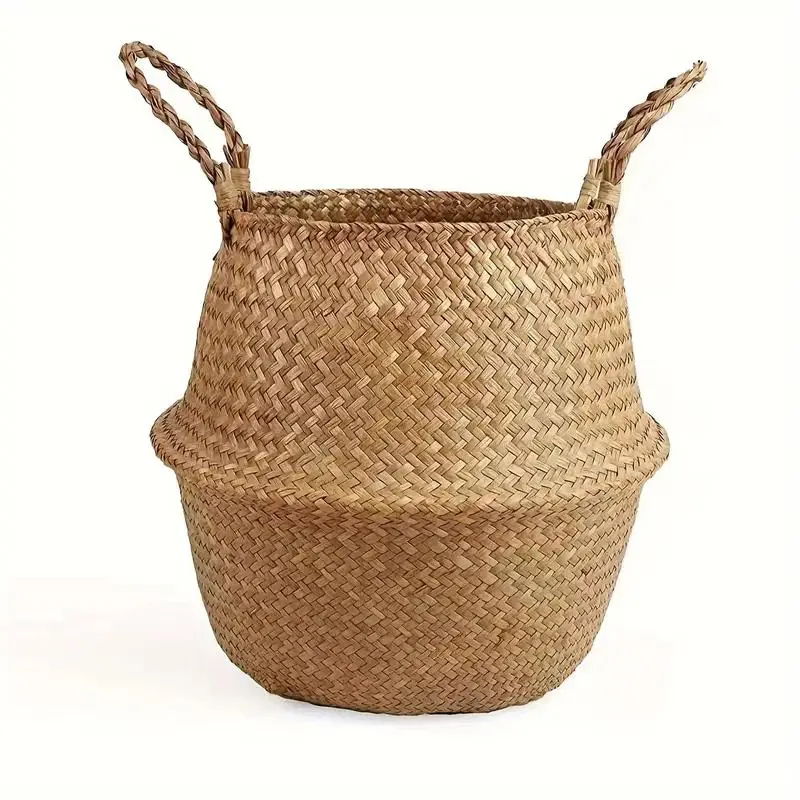Rustic Storage Basket, 1 Count Open Top Vintage Style Woven Storage Basket, Home Organizer for Plants, Laundry, Picnic, Groceries, Laundry Baskets