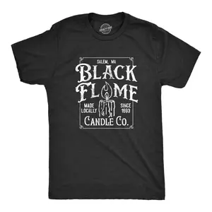 Mens Black Flame Candle Co T Shirt Funny Spooky Halloween Candles Company Tee for Guys Mens Funny T Shirts Cool Vintage Fashion T-Shirt Gift Classic Menswear Halloween Apparel for Men Novelty Tees for Guys Black -