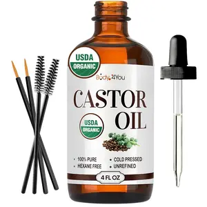 Organic Castor Oil for Eyelashes and Eyebrows - Hair Growth Oil Eyelash Brush Brow Serum Lash Oil - 100% Pure 4 Fl Oz - Daily Nourishing Moisture