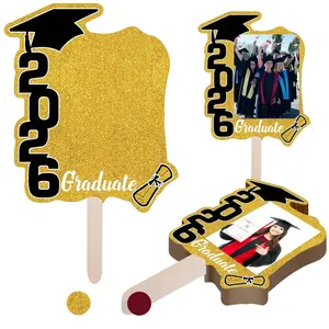 12Pcs 2026 Graduation Handheld Photo Frame Fan, Graduation Party Photo Booth Decoration Prop