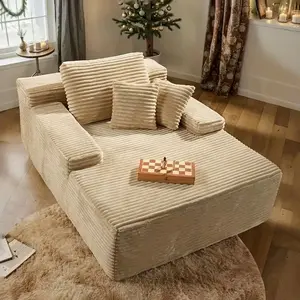 67" Extra-Large Boneless Chaise Lounge Chair Indoor,Plush Faux Fur Sleeper Sofa Couch Bed with Pillows&Wide Armrests,Fluffy Comfy Cloud Couch,Compression Foam Couch for Living Room,Bedroom