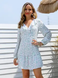 Lavender vibe V-neck loose hemming dress Y-31898