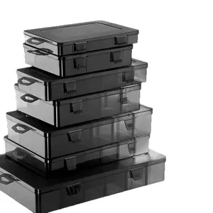 Transparent Gray Plastic Parts Storage Box with Dividers Small Screws Electronic Components Tool Organizer Case