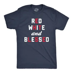 Mens Red White and Blessed T Shirt Funny Fourth Of July Party Text Tee for Guys Mens Funny T Shirts Cool Vintage Fashion T-Shirt Gift Classic Menswear Patriotic Apparel for Men Novelty Tees for Guys Navy