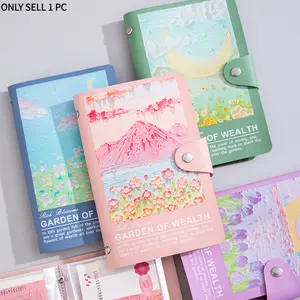 New A6 Oil Painting Soft PU Leather Savings Book, Plastic Shell Snap Button Cash Banknote Storage Album, Money Saving Binder Budget Planner Wallet Cash Organizer Notebook