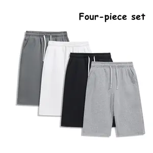 Men’s Summer Trendy Versatile Solid Color Casual Straight-Leg Knee-Length Shorts, 4-Pack for Teens