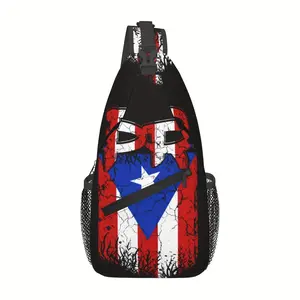 [Made in US] Crossbody Chest Bag Hiking Backpack Puerto Rico Flag Shoulder Bag Folding Large Capacity Fashion Durable Can Be Used For Shopping, Work, Leisure Travel Beach Bag Fishing Backpack