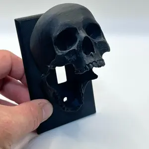 Skull Wall Plate Light Switch Cover or Outlet Cover Standard Size 4.50" x 4.57" Double Light Switch Plate for Electrical Outlet for Bedroom Accessories Home Decor Plastic 3D Printed Black Skull Design