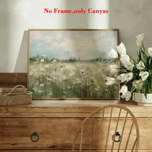 Wall Art Poster, Unframed Wall Art, Soft Spring Meadow Flower Landscape Print, Farmhouse Summer Field Dandelion Canvas Painting, Living Room Bedroom Decor Gift