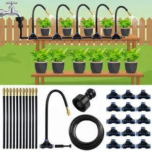 5-30m universal drip irrigation kit, equipped with adjustable 7.87-inch spray nozzle-automatic watering system suitable for balcony greenhouse gardening, European and American thread standards, flexible plastic hose, no need for electricity.