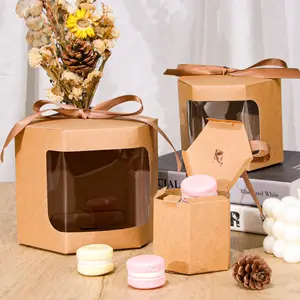 10Pcs Kraft Paper Candy Cookie Boxes with Transparent Window – Handmade Gift Packaging Boxes with Ribbon for Wedding Favors, Birthday Parties & Holiday Treats, Rustic Dessert Takeaway Containers, Decorative Gift Boxes