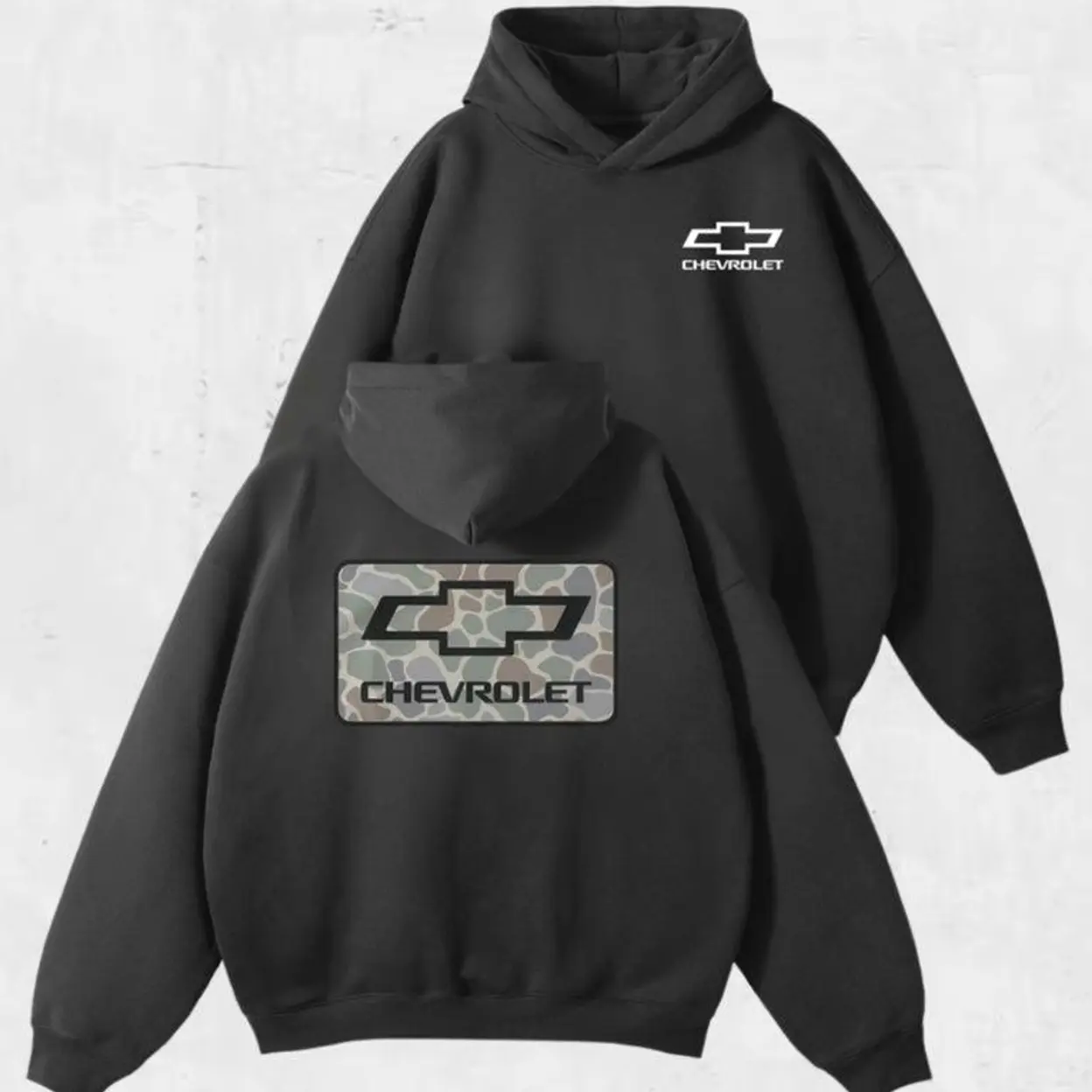 Camo Logo Vintage Hoodie, 2 Sides Cotton Crewneck Tee, Gift for Car Lovers & Hunters