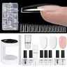 AILLSA Upgraded DIY Fake Nails Kit (224pcs 14-Size Tips) with Solid Glue, Dehydrator, 4-Timers Auto Sensor UV LED Lamp, 3 Gel Polishes, Top Coat, Stamp, Cuticle Oil, Gelx - Nail Care Gift for Girls (Fall, Birthday)