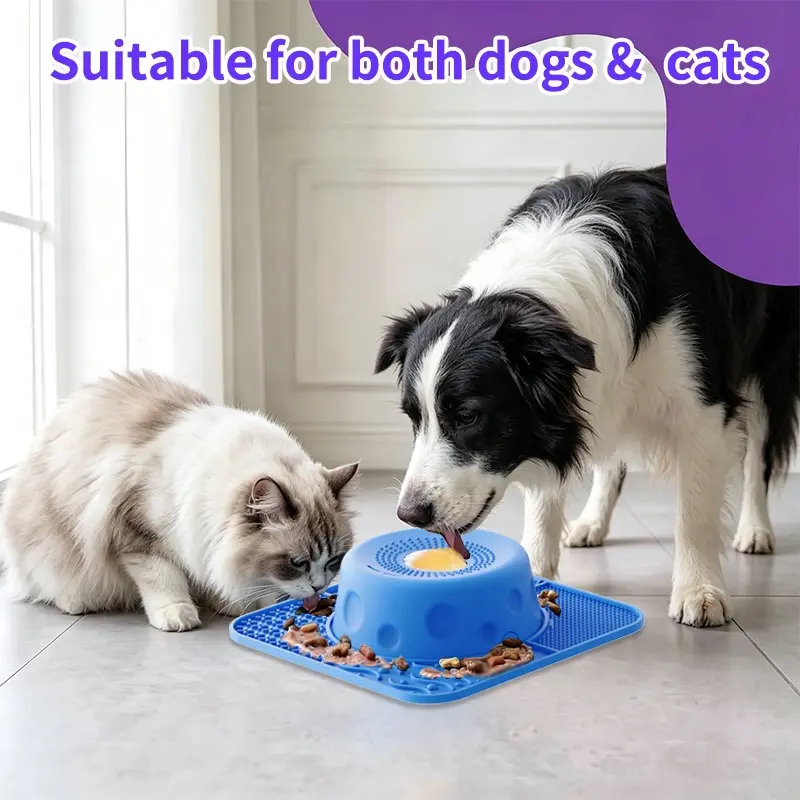 Slow Feeder Lick Mat for Dogs & Cats, Calming Anti-Slip Bowl with Suction Cup for Bathtubs & Walls, Promotes Digestive Health