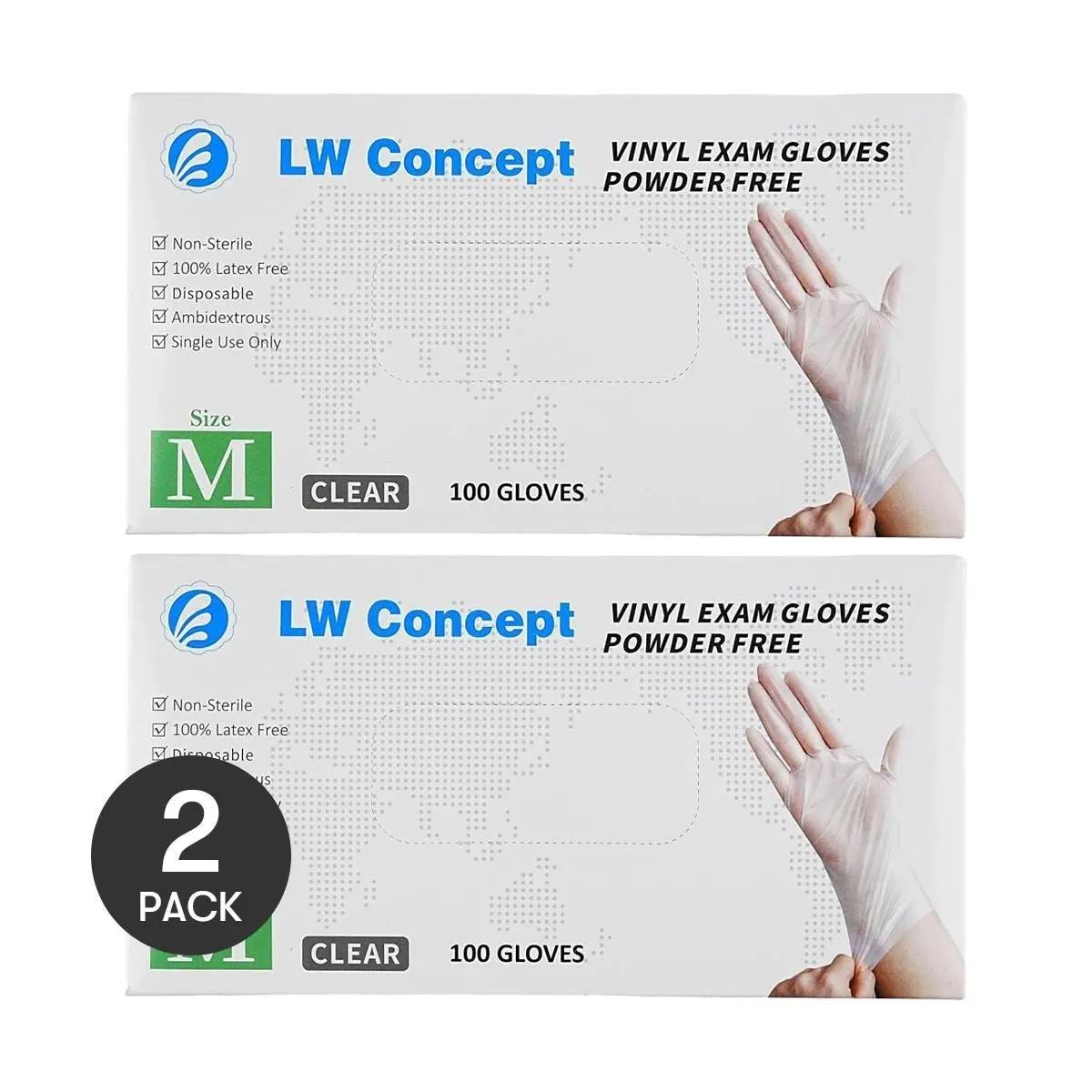 LW Concept Disposable Gloves for Kitchen Food Prep - Clear, Medium Size (M), 5g, 4.5MIL, 100 Count (2 Pack)