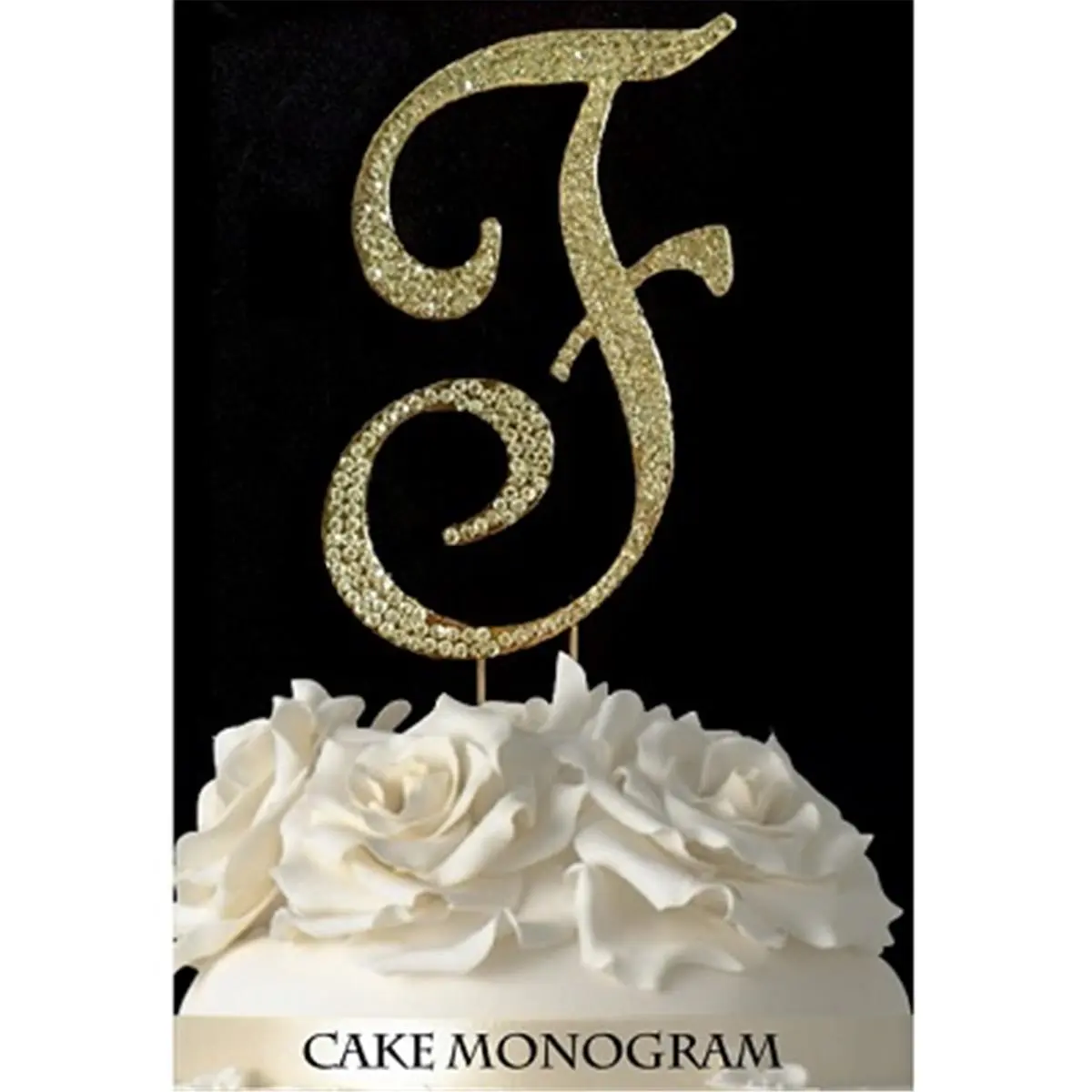 212 MAIN Gold Rhinestone Monogram Cake Topper - 4.5 in Letter F, Elegant Glamorous Cake Decorating Supplies, Anniversary Birthday Party Home Festive Supplies
