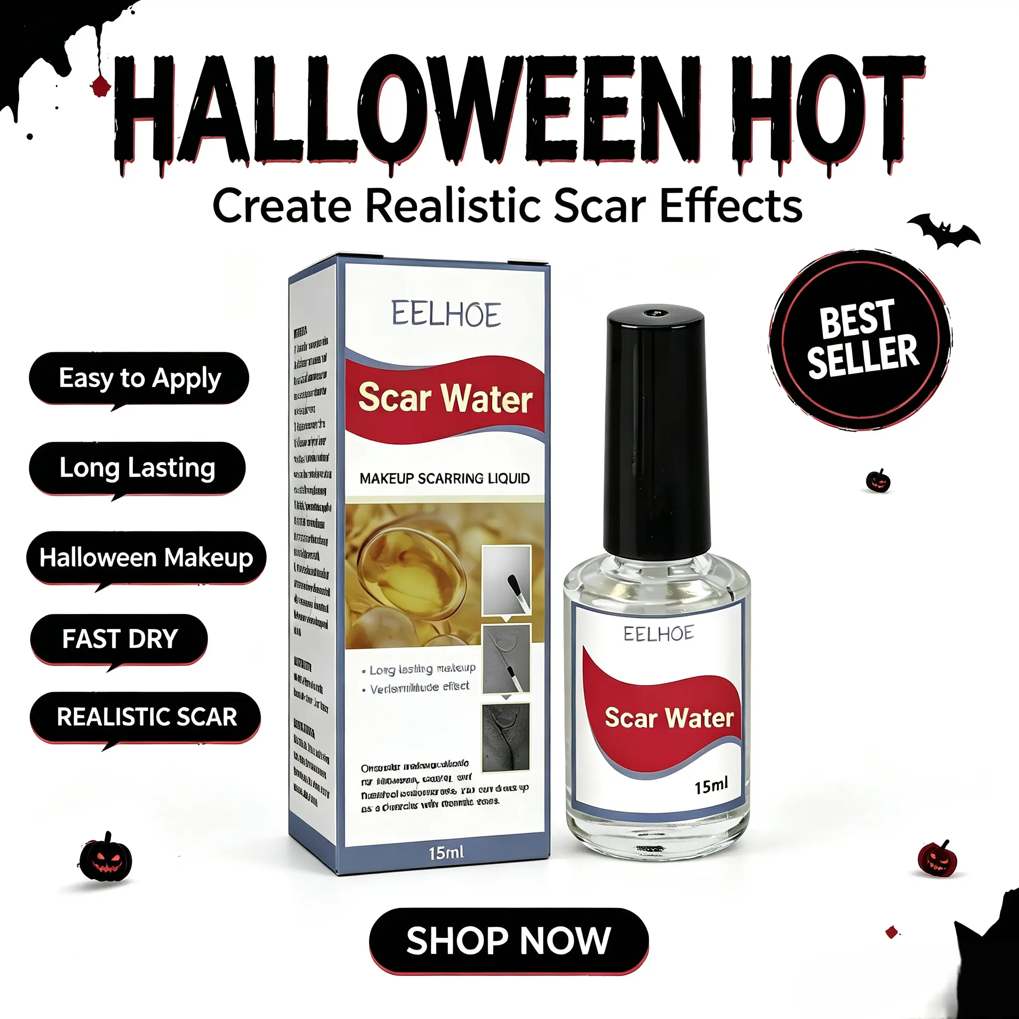 EELHOE Built-in Brush Scar Makeup Liquid - Realistic Look SFX Cosmetic for Halloween, Cosplay DIY Painting Supplies
