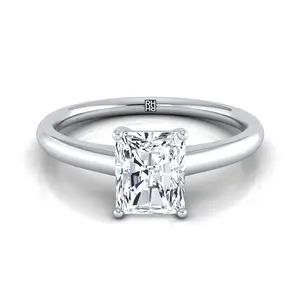 Contemporary Comfort Fit Flat Shank Solitaire Radiant Engagement Ring Setting in Platinum