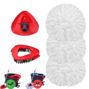 Mop Heads Replacements for 1 Tank Spin Mop System, Mop Replace Head with 3 Microfiber Mop Head Refills, 1 Scrub Brush and 1 Mop Base Set Combo