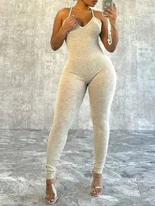 Women's Sexy Backless Cut Out Bodycon Jumpsuit, Slim Fit Spaghetti Strap Romper, Elegant Tight-Fitting One-Piece Dress, Womenswear