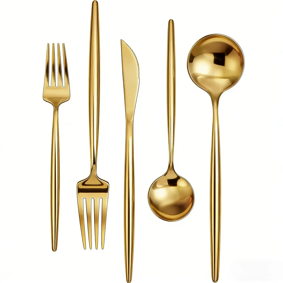 20-Piece Gold Silverware Set,Flatware Cutlery Set Stainless Steel Utensils Service for 4, Heavy Duty Gift and Dishwasher Safe, Mirror Polished Dinner Knife, Fork, Spoon for Restaurant
