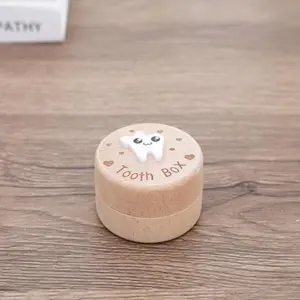 Baby Milk Teeth Box 3D Carved Fairy Design, Wooden Tooth Storage Box for Lost Teeth, Cute Tooth Holder for Boys Girls Children Birthday Gift