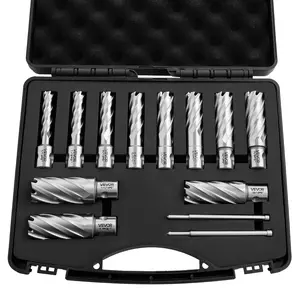 VEVOR Annular Cutter Set, 13 pcs Universal Shank Mag Drill Bits Kit, 2" Cutting Depth, 7/16" to 1-1/16" Cutting Diameter, HSS, 11 Drill Bits with 2 Pilot Pins, Plastic Case, for Magnetic Drills, Stee